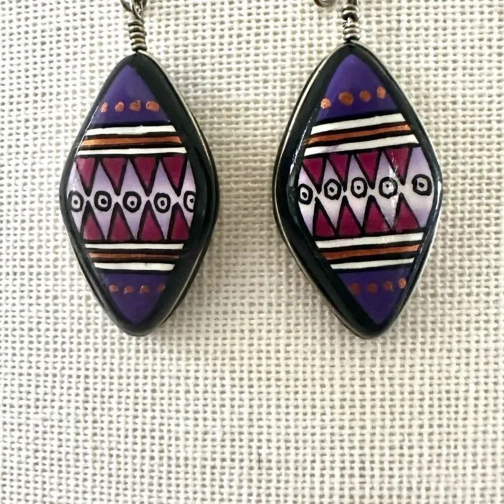 Purple hand painted drop earrings